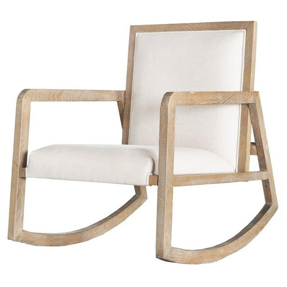 Allora Farmhouse Wood & Linen Rocking Chair in Coffee Brushed/Cream