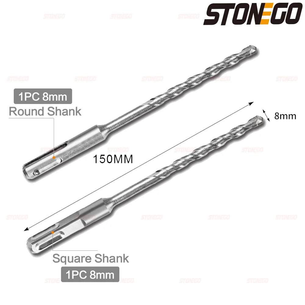 STONEGO 1PC/6Pcs Carbide Brick Drill Bit - Heavy-Duty Rotary Hammer Impact Drill Bit for Concrete, Tile, and Masonry Drilling, Available in Round and Square Shank Designs