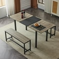 thumbnail image 4 of Ktaxon Extendable Dinner Table for 4 Dining Room Table Set Rectangle Kichen Table with 2 Benches 63" W, Rustic Gray, 4 of 6