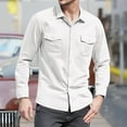 thumbnail image 2 of WTOBBY Men's Casual Long Sleeve Shirt Lapel Collar Button Front Pocket Classic Fit Breathable Cotton Blend Office Wear Business Casual Daily Top,White S, 2 of 7