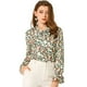 thumbnail image 1 of INSPIRE CHIC Blusa con cuello en V y lazo floral para mujer, camisa de manga larga con volantes y trompeta vintage, top Blanco verde S, 1 of 6
