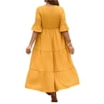 thumbnail image 4 of LWavelet Women's Plus Size Tiered Maxi Dress 3/4 Sleeve V-Neck Ruffle Cuff Casual Loose Dress Yellow 4XL, 4 of 5