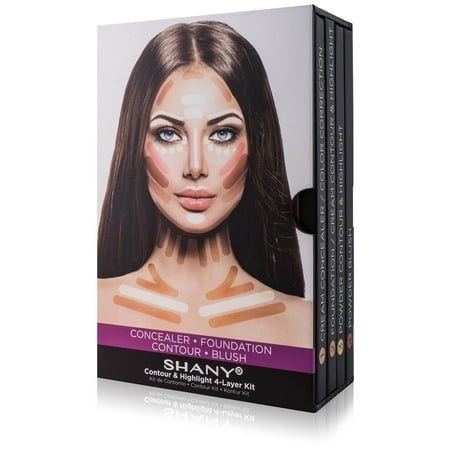 SHANY 4-Layer Contour and Highlight Makeup Kit - Set of Concealer/Color Corrector, Foundation, Contour/Highlight, and Blush