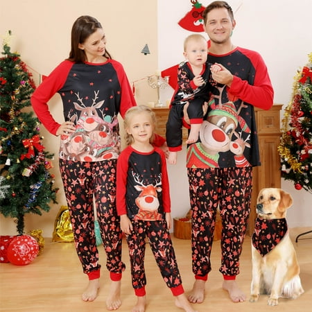 

YYDGH Christmas Pajamas Family Matching Outfits Xmas Deer Christmas Pjs Outfits Mom Dad Kids Xmas Sleepwear Sets