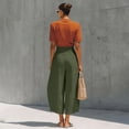 thumbnail image 4 of VEKDONE Womens Palazzo Pants Summer Cotton Baggy Ankle Pants Casual Elastic High Waist Wide Leg Pants with Pockets Army Green M, 4 of 7