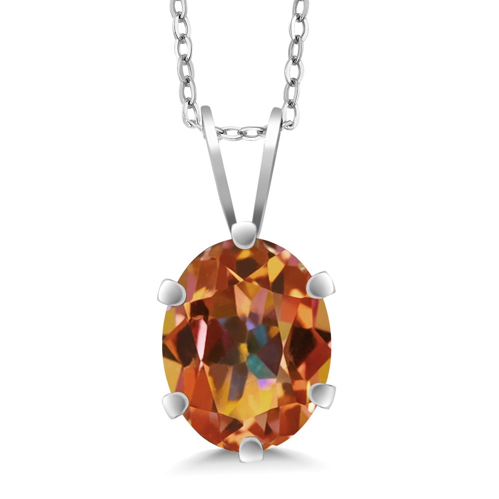 Gem Stone King 925 Sterling Silver Ecstasy Mystic Topaz Pendant Necklace for Women (2.30 Cttw, Gemstone Birthstone, Oval Shape 9X7MM)