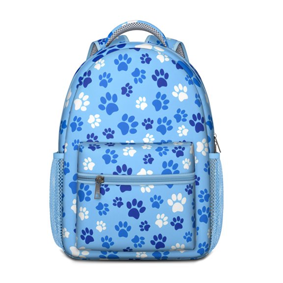 Blue Dog Paw Footprint Backpack for School,Cute School Bag,Schoolbag with Adjustable Shoulder Straps & Padded Back,15.3"x11"x6.7"