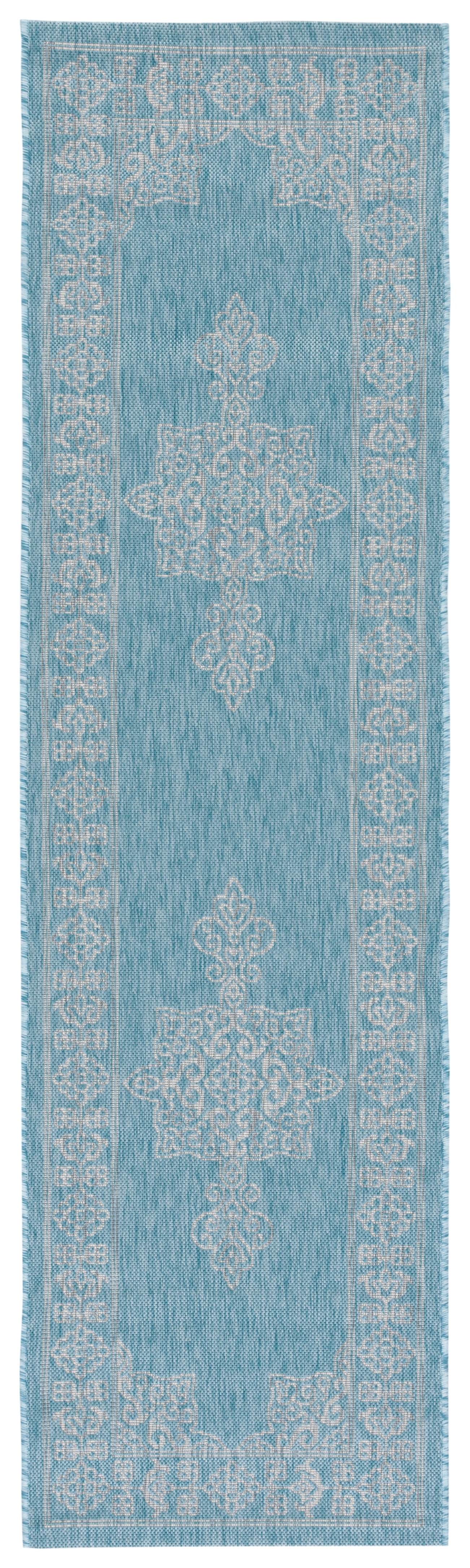 Safavieh Courtyard Delbet Medallion Indoor/Outdoor Runner Rug, Aqua/Gray, 2'3" x 8'