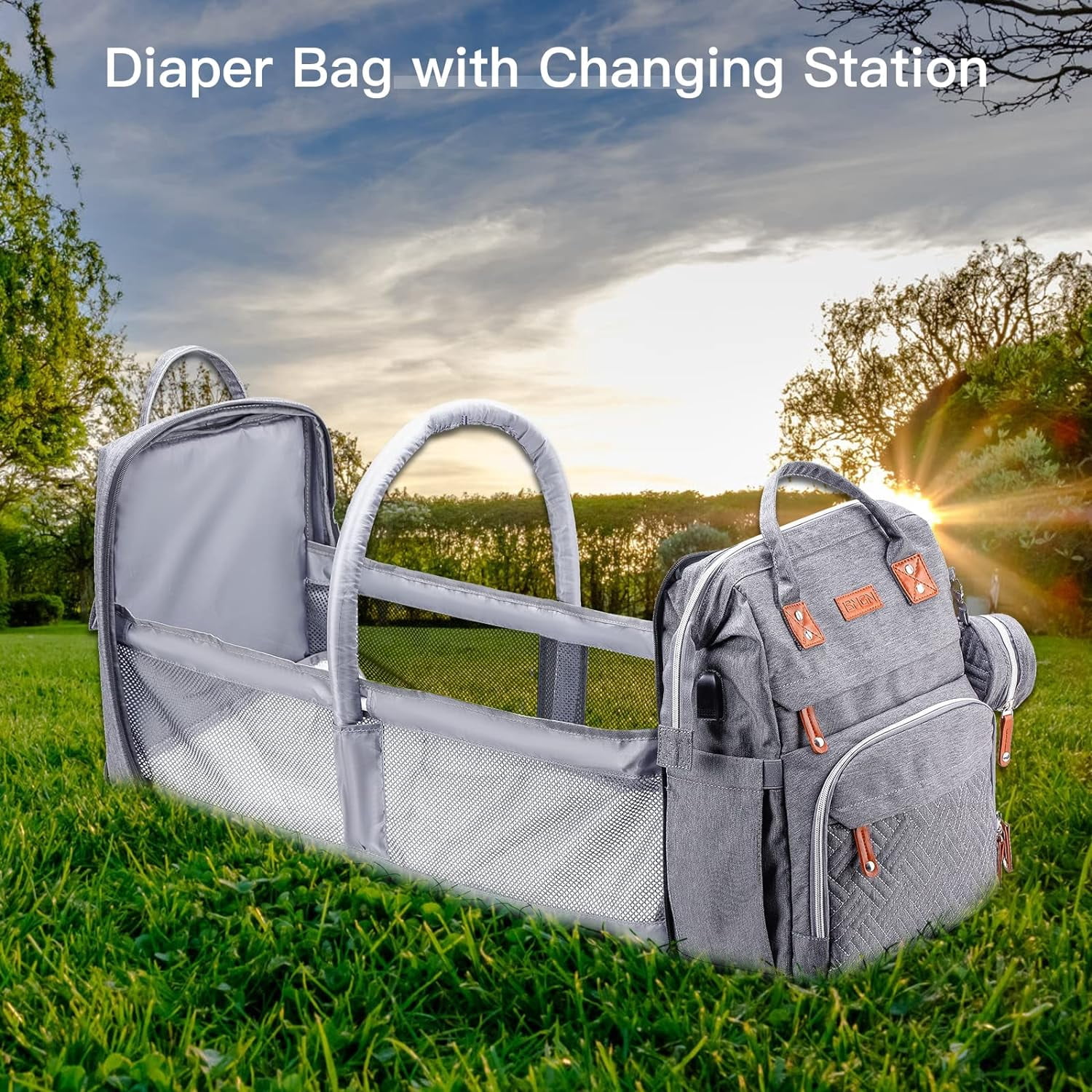 Diaper Bag Backpack, Multifunction Travel Pack Maternity Baby Changing Bags, Large Capacity, Waterproof, Gray