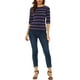 thumbnail image 2 of Camiseta básica de ajuste slim con cuello redondo y mangas de codo para mujeres INSPIRE CHIC, estampada, 3XL, negra y morada, 2 of 6