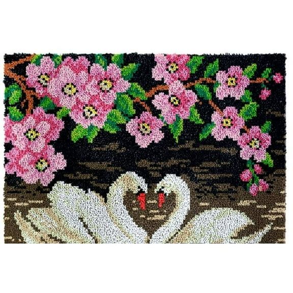 Rug Making Latch Hooking Kit,Two Swans Lake Rug Making Latch Hooking Kit ,Creative Craft Home Decor Ideal for Learning Rug Making
