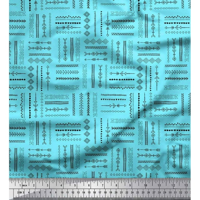 Soimoi Blue Rayon Fabric Geometric & Arrow African Fabric Prints By Yard 56 Inch Wide