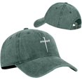 thumbnail image 4 of Womens and Mens Christian Jesus Cross Baseball Cap, Easter Cross Embroidered Adjustable Unisex Dad Hat, Retro Washed Vintage Cotton Curved Brim Baseball Cap for Summer Outdoor and Casual Wear Green, 4 of 4