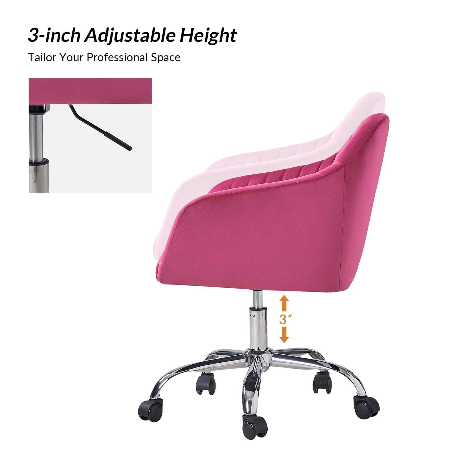 Velvet Upholstered Office Desk Chair Rolling Vanity Armchair