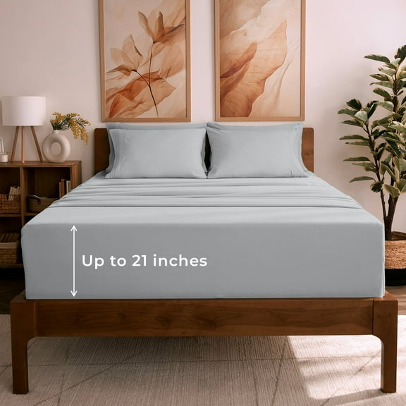 Mellanni 6 Piece Bed Sheet Set Brushed Microfiber, Extra Deep Pocket, Queen, Light Gray