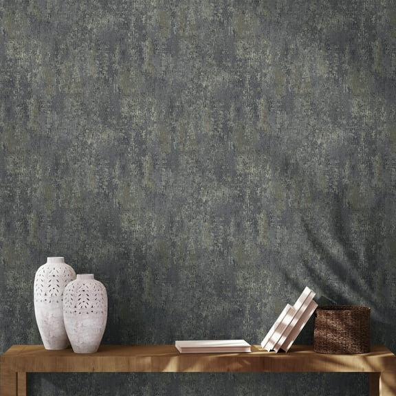 Navy Scratched Concrete Textured Wallpaper