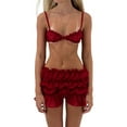 thumbnail image 1 of Gupgi Women's 2 Piece Solid Color Spaghetti Strap Frills Sleeveless Cami Tops Ruched Mini Skirts, 1 of 7