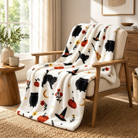 Flannel Throw Blanket For Couch And Sofa Soft Cozy Polyester Halloween Decor Multicolor 1 Count