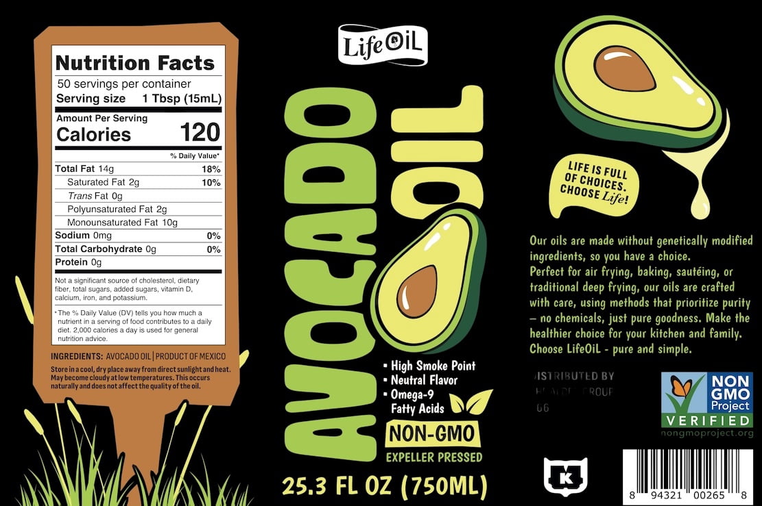 LifeOiL Non-GMO Avocado Oil (Pack of 2) 25.3 Fluid Ounces - 750 ML