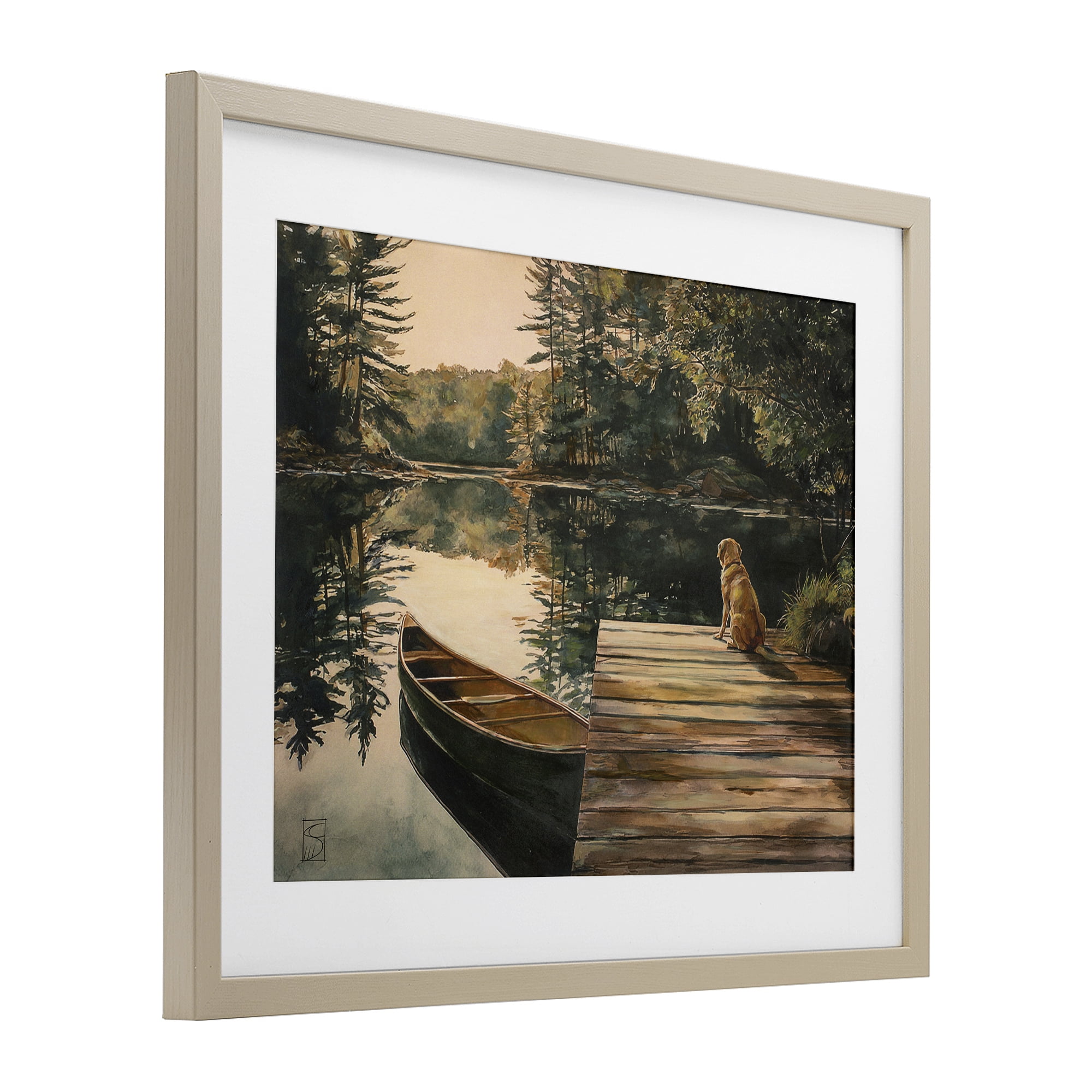 Lake Life at Sunset Birch Framed Print Under Glass, design by Sara Culpepper