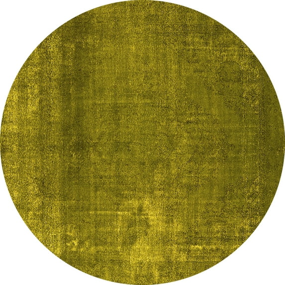 Ahgly Company Indoor Round Oriental Yellow Industrial Area Rugs, 7' Round