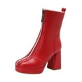 thumbnail image 3 of Mid Calf Boots Women Kitten Heel Round Toe Booties with Zipper Casual Winter Warm Comfortable Boots Solid Color Shoe for Women's Trendy Red 5.5, 3 of 6