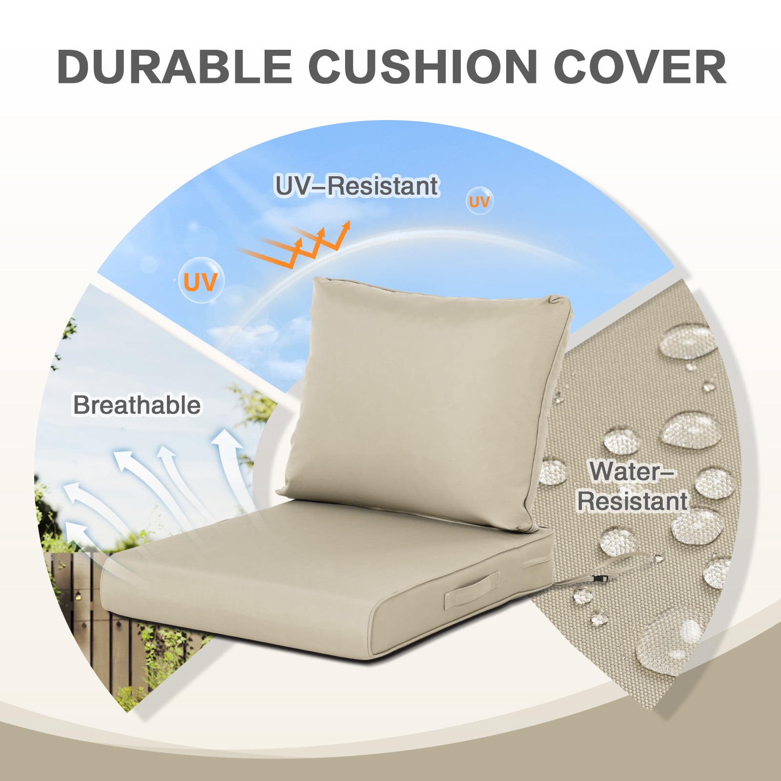 Aoodor Outdoor Chair Cushions Set, 24"x24", Water and Fade Resistant Patio Furniture Deep Seat Cushions, Khaki