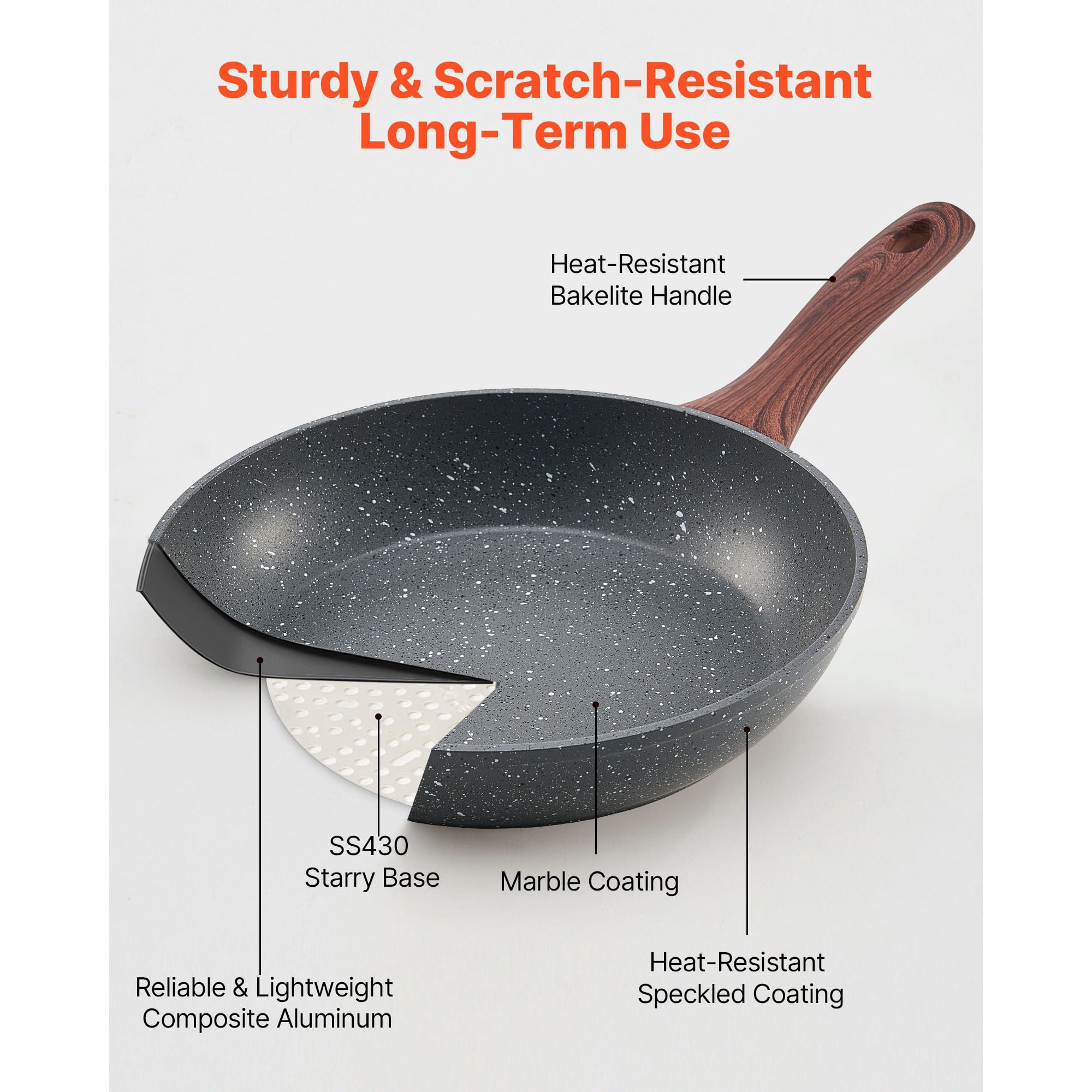 3-Piece Aluminum Skillet Set with Dot-Textured Nonstick Interior, 9.5/11/12 Inch, Bakelite Handle, Induction Compatible