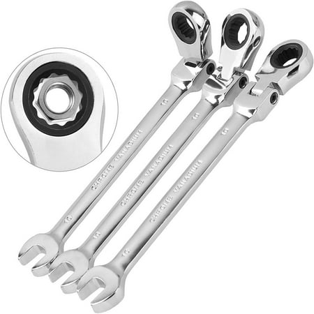 

Flex-Head Ratcheting Wrench Set - 3 Pieces High-Quality 10mm 12PT 72 Teeth Metric Ratchet Wrench Versatile Box/Open Ended Combination Gear Spanners Tool for Projects in Tight Spaces