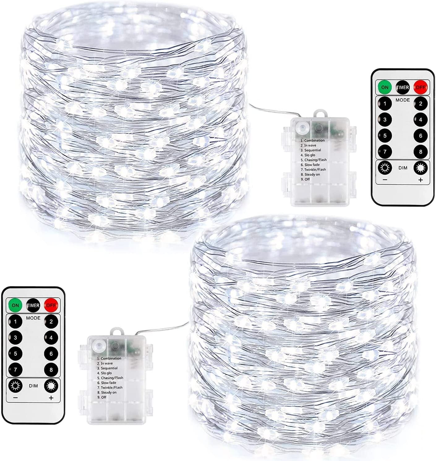 JMEXSUSS 2 Pack 200 LED Fairy Lights Battery Operated, 66Ft Outdoor