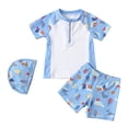 thumbnail image 1 of Hiiyo Boys Swimwear Set Cartoon Print Rash Guard Shorts Swim Cap 3-Piece Swimsuit, 1 of 8