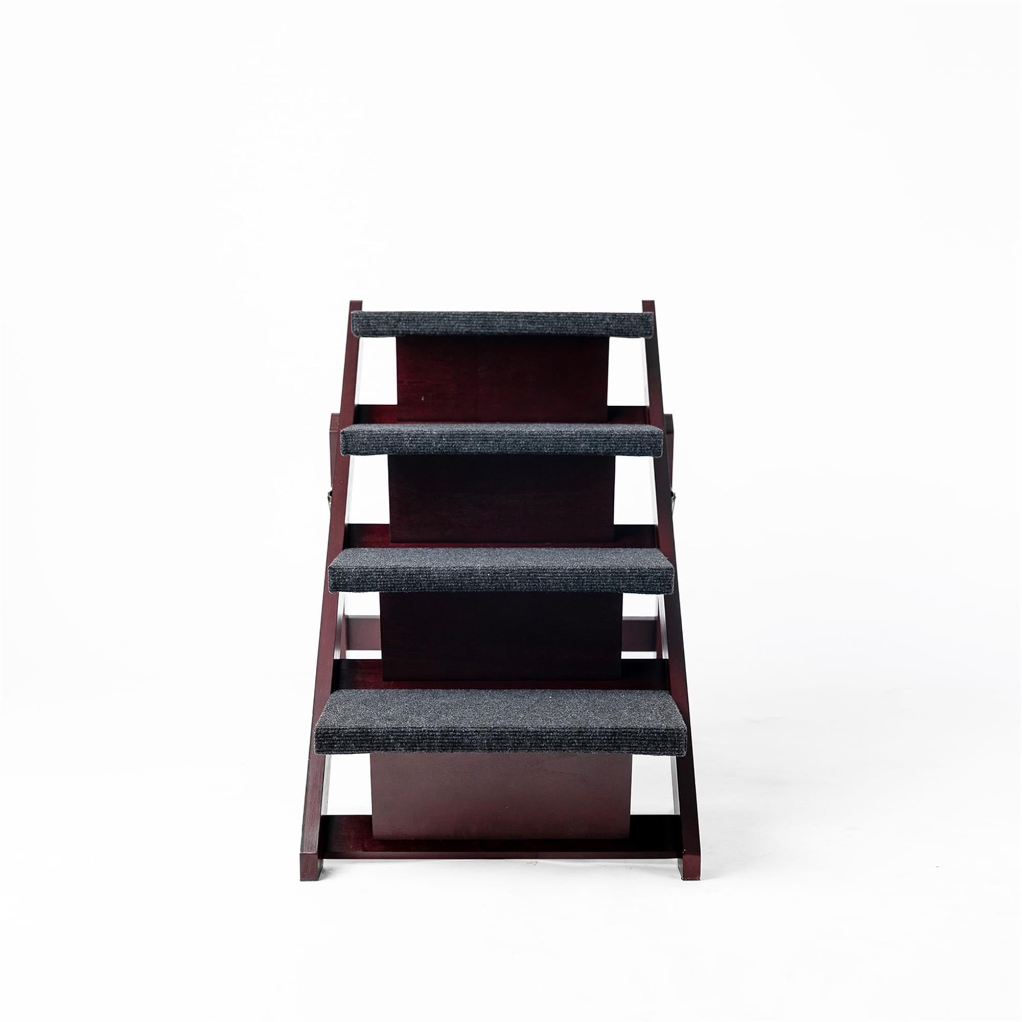 Pefilos Wood Pet Steps, Foldable 4 Steps Dog Stairs and Ramp Perfect for Beds and Cars, Portable Dog/Cat Ladder Up to 110 Pounds, Brown