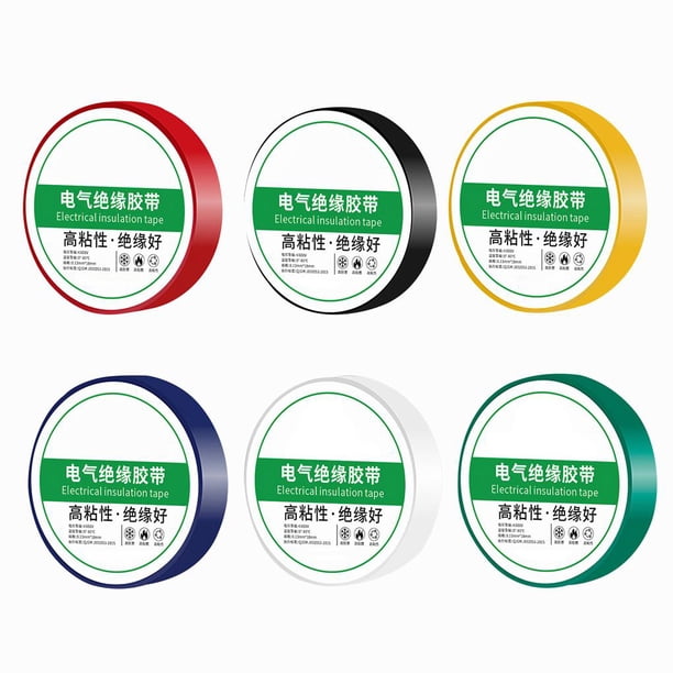 Eigraketly 6 uds., 10m x 1,6 cm, cinta eléctrica, cinta aislante de PVC, alta flexibilidad, resistencia a la temperatura, adhesivo fuerte con 6 colores Medidores de medidas dimensionales Eigraketly TO004578-00