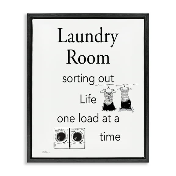 Stupell Industries Funny Minimal Laundry Phrase Bath & Laundry Painting Black Floater Framed Canvas Art Print Wall Art, 17 x 21