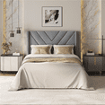 thumbnail image 1 of Fullfurnique Upholstered Platform Bed Frame with Tufted Headboard, Twin, Light Gray, 1 of 9