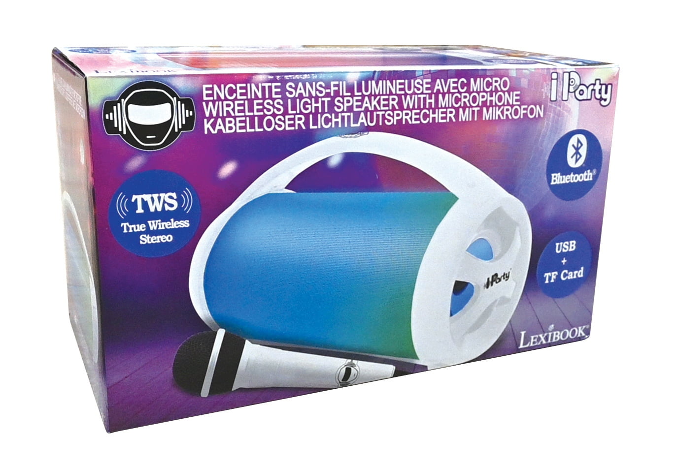 Lexibook iParty Portable Light Speaker with Mic, White