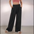 thumbnail image 4 of Pantalones de Traje Anchos para Mujer, Holgados, de Cintura Alta Elástica, Informales, Largos, Negros, Talla M, 4 of 7