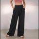 thumbnail image 4 of Pantalones de Traje de Pierna para Mujer, Holgados, de Cintura Alta Elástica, Informales, Largos, Color Negro, Talla L, 4 of 7