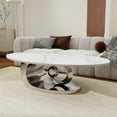 thumbnail image 5 of Oval Coffee Table Modern Minimalist Faux Marble Top with Sculptural Grey Stainless Steel Base Luxury SpaceSaving Design art deco coffee table 51.2"L x 27.6"W, 5 of 9
