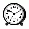 thumbnail image 1 of Reloj despertador redondo, silencioso, pequeño, con luz nocturna y funciona con pilas., 1 of 2