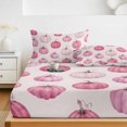 thumbnail image 6 of King Size Fitted Sheet Set - Fall Thanksgiving 3 Piece Bedding Sets 16" Deep Pocket Fitted Sheet with 2 Pillowcases, Pink Pumpkin Autumn Rustic Boho Brushed Microfiber Hotel Luxury Bed Sheets, 6 of 9
