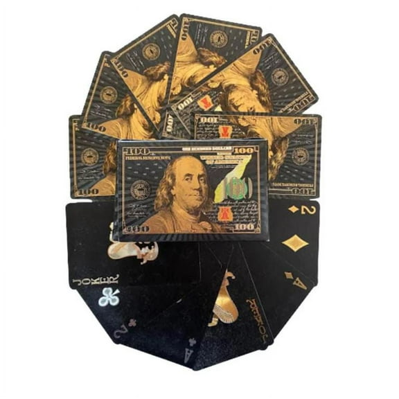 100 Dollar Bill Black Gold Silver 24k Plated Waterproof Poker Playing Cards