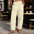 thumbnail image 2 of ClodeEU Women's Elastic High Waist Tapered Pants, Casual Loose Fit Trousers with Pockets Beige,Women's Plus S, 2 of 7