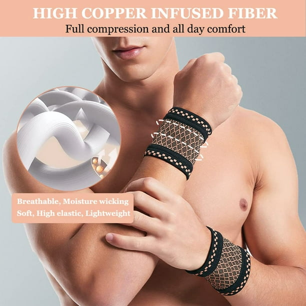 Copper Wrist Compression Brace (2Pcs), Elastic Wrist Support Sleeve Wrist  Braces For Arthritis, Carpal Tunnel Pain Relief, Soft Wrist Wrap Wristbands  