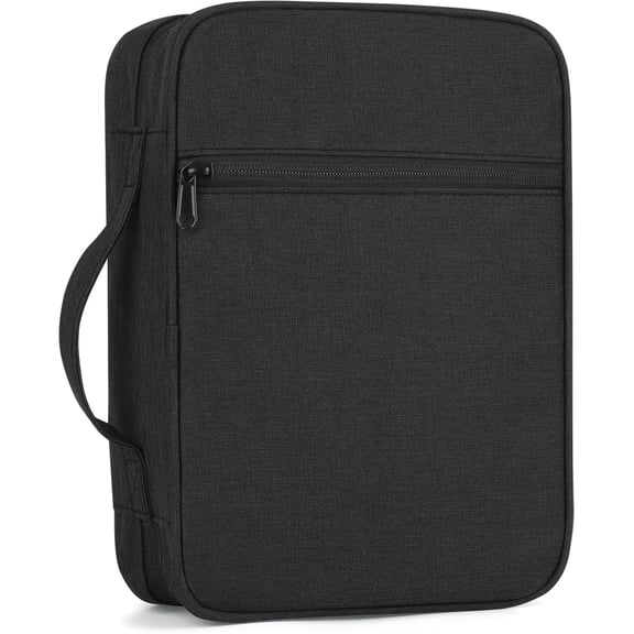Solid Color Book Carry Bag with Handle, Multi-Pocket Zippered Book Protective Case for Bible Study Supplies, Lightweight Fabric Book Storage Tote for Church Travel Reading