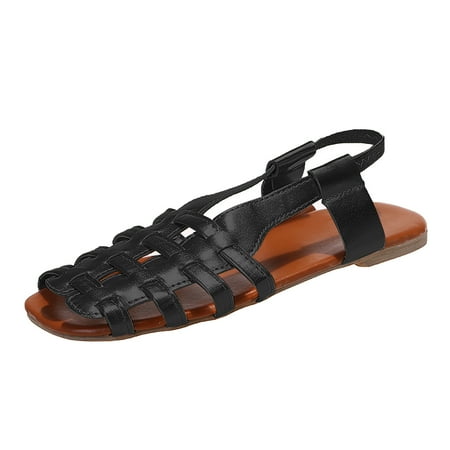 

Huanghuaa 2023 New Foreign Trade Europe And America Large Size One Line Woven Hollow Open Toe Ladies Outwear Sandals
