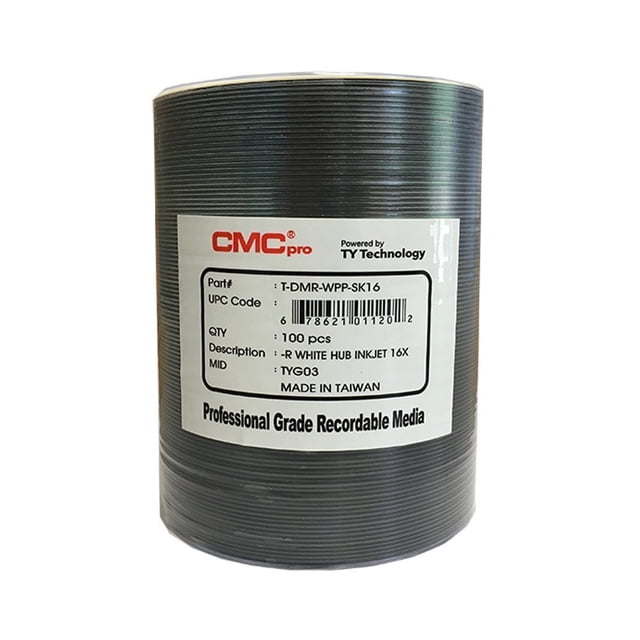 DVD CMC Pro, 16 unidades, centro de inyección de tinta blanca, imprimible, 4,7 GB, paquete de 100 unidades