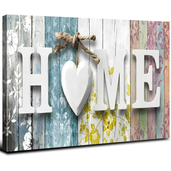Rustic Home Signs Wall Art Farmhouse Kitchen Wall Decor Vintage Wood Grain Flower Picture for Bedroom Living Room Boho Family Words Painting Canvas Prints Frame Artwork Hallway House Decoration 12x16"