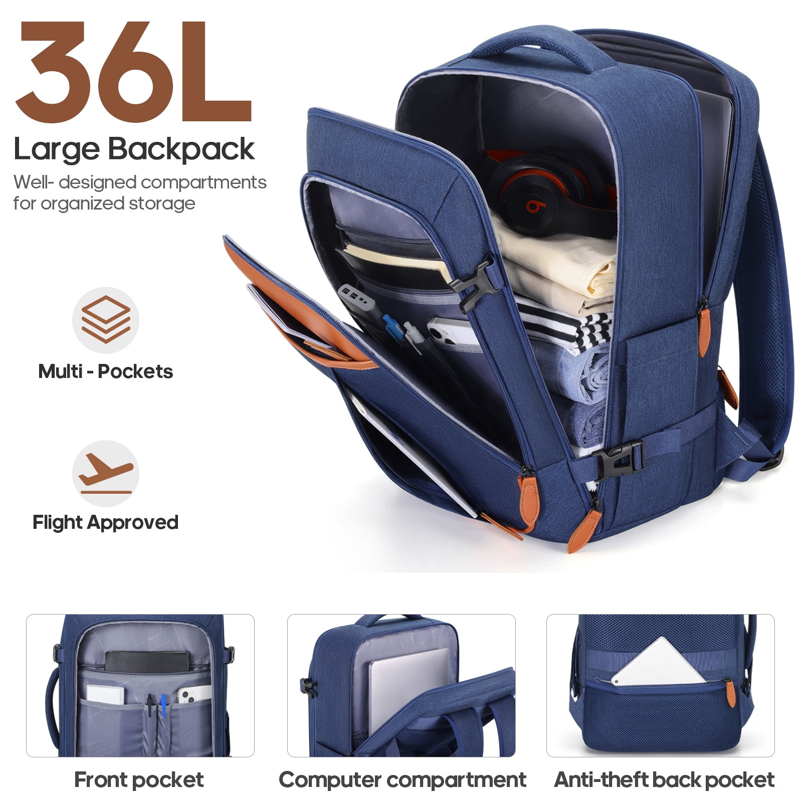 UKEIN Carry On Luggage 20 Inch Hardside Suitcase with YKK Zippers TSA Lock and Spinner Wheels Luggage Sets with Travel Backpack 3 Packing Cubes for Men Women