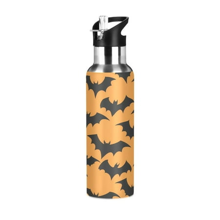 

Water Bottles 20oz Straw Lid Wide Mouth Stainless Steel for School Sport Travel Bats on Orange
